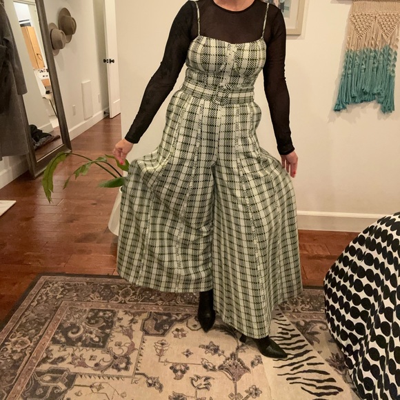 Free People Gingham wide leg jumpsuit in green. - Picture 8 of 11